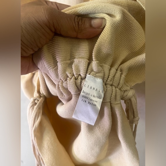 Lioness Military Minds Mini Dress in a camel color with ruched sides - Picture 13 of 16